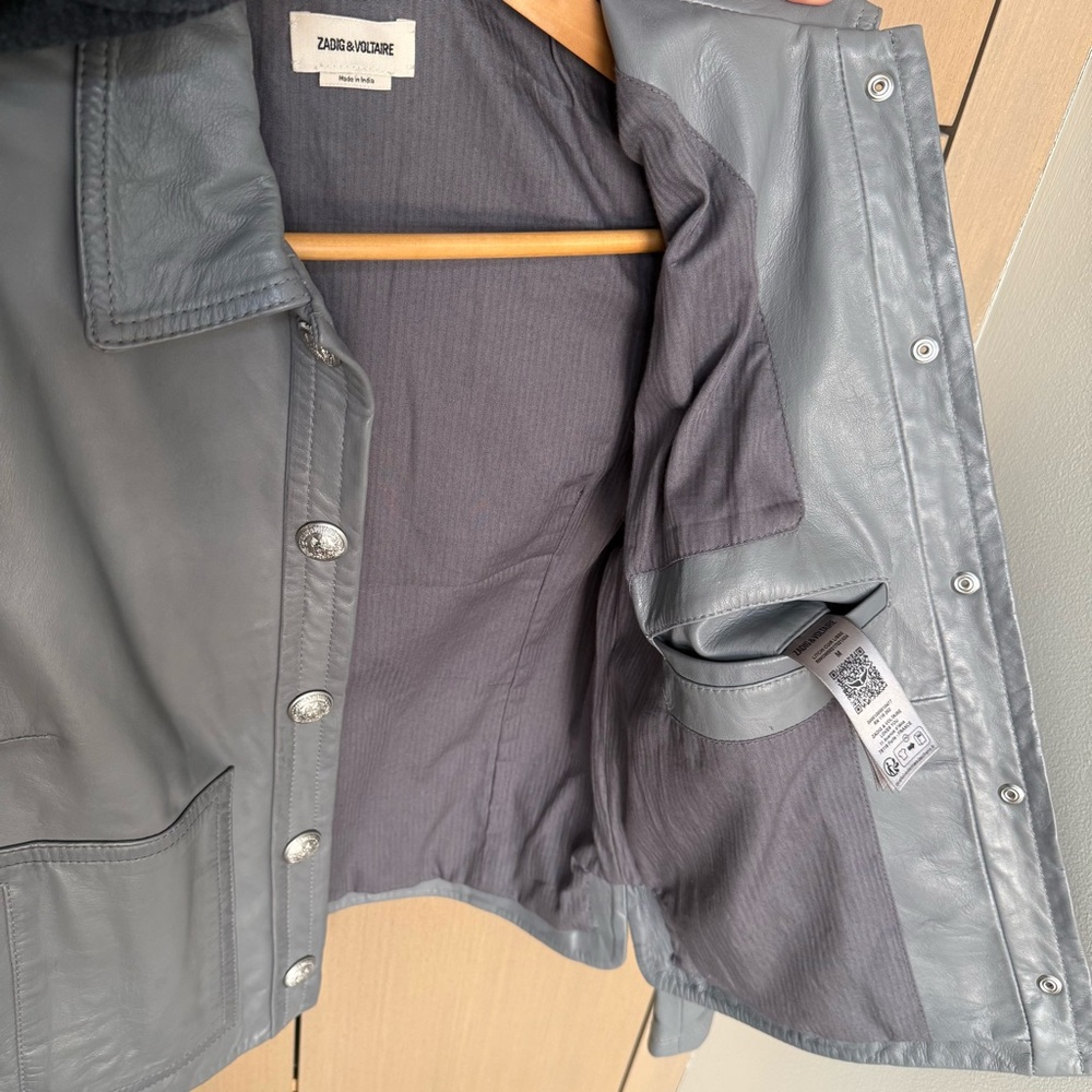 NEW! Zadig & Voltaire Leather Grey Jacket, M - Picture 14 of 14